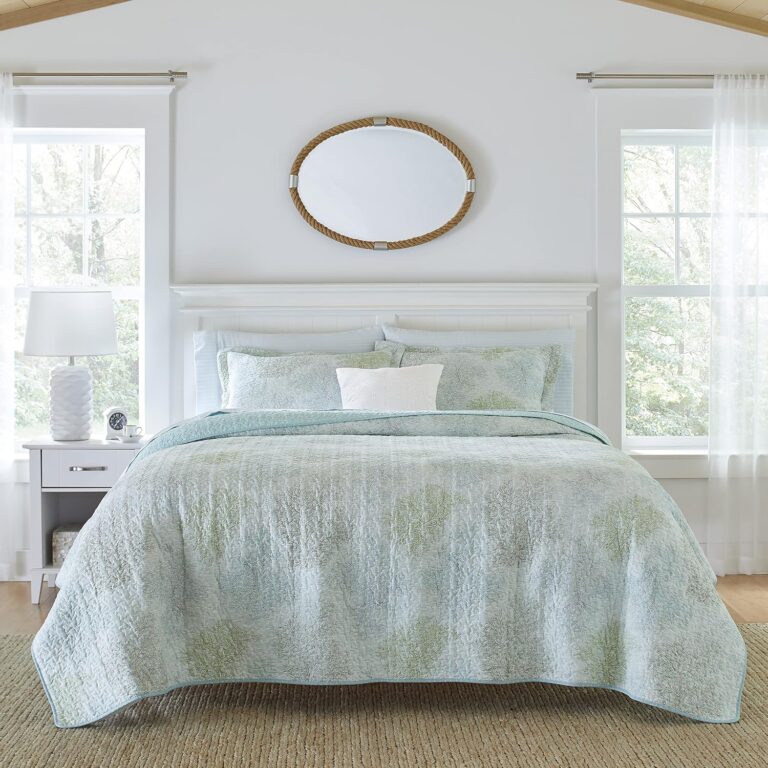 Laura Ashley Anasayfa Tuzlu Su Koleksiyonu Yorgan Seti-0 Pamuk, Ters Çevrilebilir, Tüm Mevsim Eşleşen Şamlı Yatak, Ekstra Yumuşaklık için Önceden Yıkanmış, İkiz, Mavi (206339)