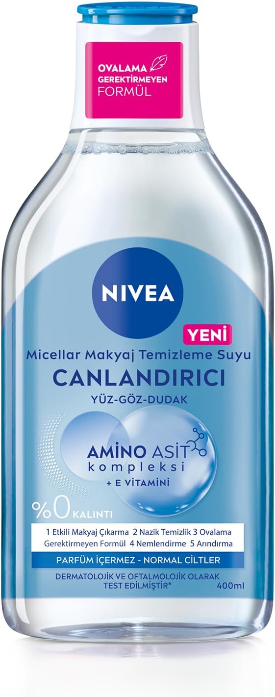 NIVEA 5in1 Canlandırıcı Micellar Makyaj Temizleme Suyu Normal Ciltler, 400 ml, Yüz Temizleyici