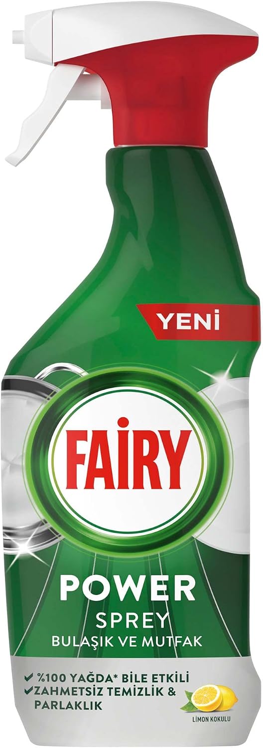 Fairy Power Sprey, 3'ü 1 arada, Bulaşıklarınız Ve Mutfağınız Için Zahmetsiz Temizlik Ve Parlaklık, Limon Kokulu, 500ml
