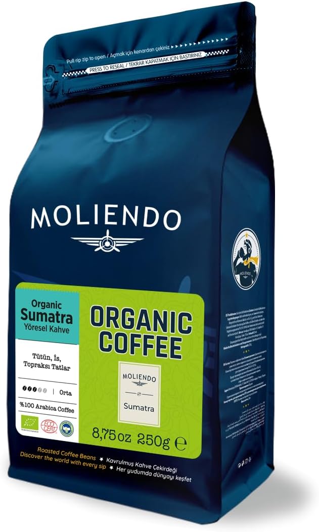 Moliendo Finest Coffee Organic Indonesia Sumatra Yöresel Kahve (Çekirdek) 250 g
