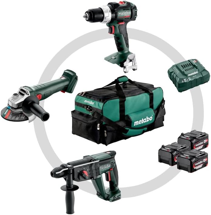 Metabo 685212000 Combo 3.1 SB 18 LT BL Kömürsüz Akülü Darbeli Matkap + KH 18 LTX 24 Akülü Kırıcı Delici + W 18 L 9-125 Quick Akülü Avuç Taşlama 900 watt muadili Set (3x 5.2 Ah 18V Akü ve Şarj Cihazı)