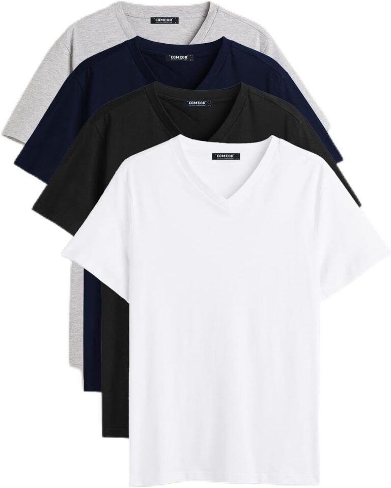 BY COMEOR Erkek Çok Renkli T- Shirt Regular Fit Rahat Kesim V Yaka 4'lü Basic Tişört Paketi CMREOV36-4