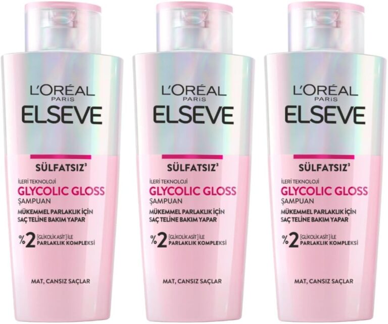 L’Oréal Paris Elseve Glycolic Gloss Mükemmel Parlaklık için Bakım Yapan Şampuan 200 ml 3lü paket