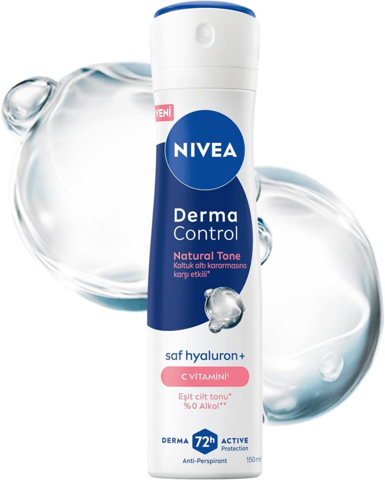 NIVEA Kadın Sprey Deodorant Derma Control Natural Tone 150 ml, Koltuk Altı Kararmasına Karşı Etkili, Eşit Cilt Tonu, 72 Saat Anti Perspirant Koruma, C Vitamini, Hyaluronik Asit, Alkol İçermez