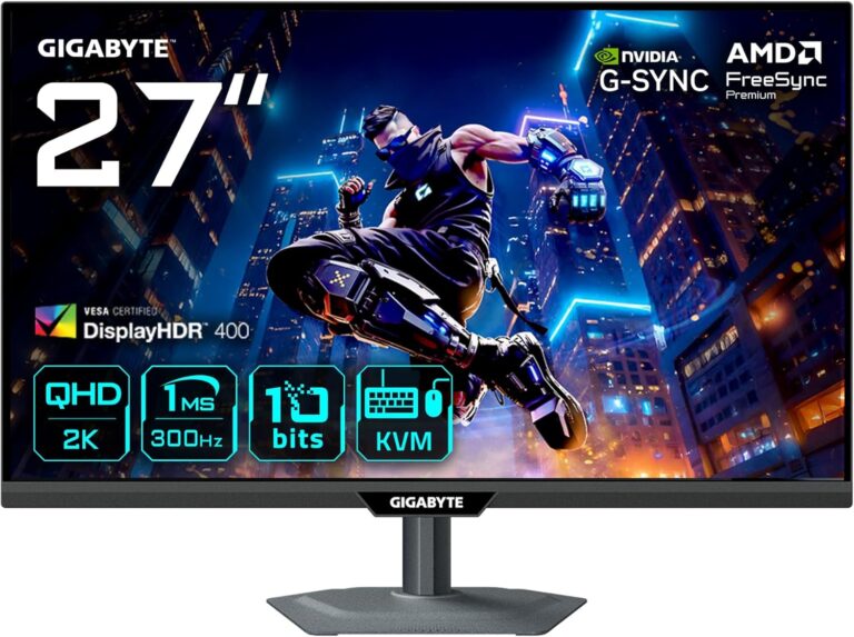 GIGABYTE M27Q3 27" SS IPS Oyuncu Monitörü, QHD (2560x1440), 300Hz (OC 320Hz) 1ms GTG, 95% DCI-P3, HDMI 2.1 & DisplayPort 1.4 & USB-C (18W PD), DisplayHDR 400, KVM, Ergonomik Stand