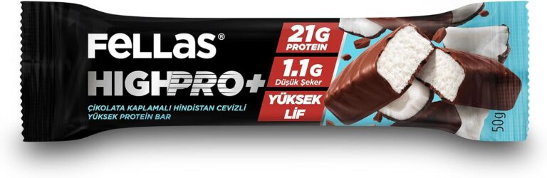 Fellas Çikolata Kaplı HighPro+ Protein Bar - Hindistan Cevizli (50g) x12 Adet